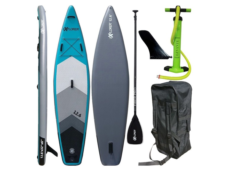 Gehe zu Vollbildansicht: Explorer SUP Board »12'6«, 3,8 m Länge, 1 Center Fin, mit Fiberglas-Paddel, Pumpe, Rucksack - Bild 1