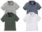 Vier Pep & Co Polos, darunter gestreifte und einfarbige Modelle.