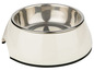 Weiße Hundenapf mit Edelstahl-Innenfläche.
