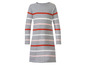 Gestreiftes graues Kleid mit langen Ärmeln.
