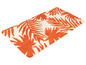 Eine orangefarbene Badematte mit Palmblättern.
