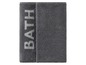 Ein dunkelgraues Handtuch mit dem Aufdruck 'BATH'.
