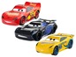Drei Cars Spielzeugautos: Lightning McQueen, Jackson Storm und Cruz Ramirez.