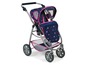 Ein blauer Kinderwagen mit rosafarbenen Sternen für Puppen.