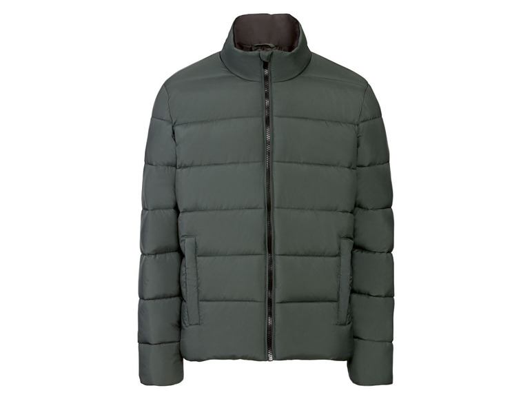 Eine dunkelgrüne Winterjacke mit Reißverschluss.