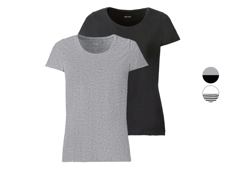 Gehe zu Vollbildansicht: esmara Damen T-Shirt, 2 Stück, mit weitem Rundhalsausschnitt - Bild 1