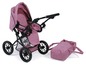 Ein rosa Kinderwagen mit einer passenden Wanne.