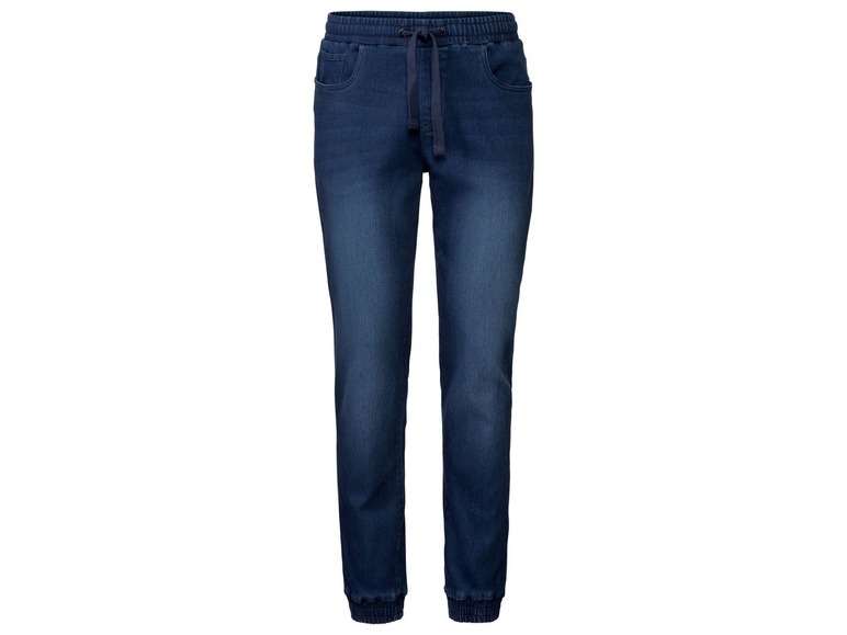 Dunkelblaue Jeans mit elastischem Bund.