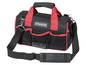 Schwarze Werkzeugtasche mit roten Akzenten von Parkside mit Schultergurt.