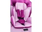Ein rosa Kindersitz mit Kopfstütze und Sicherheitsgurt der Marke Nuna.