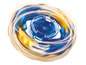 Ein blauer Beyblade mit einem goldenen Ring.