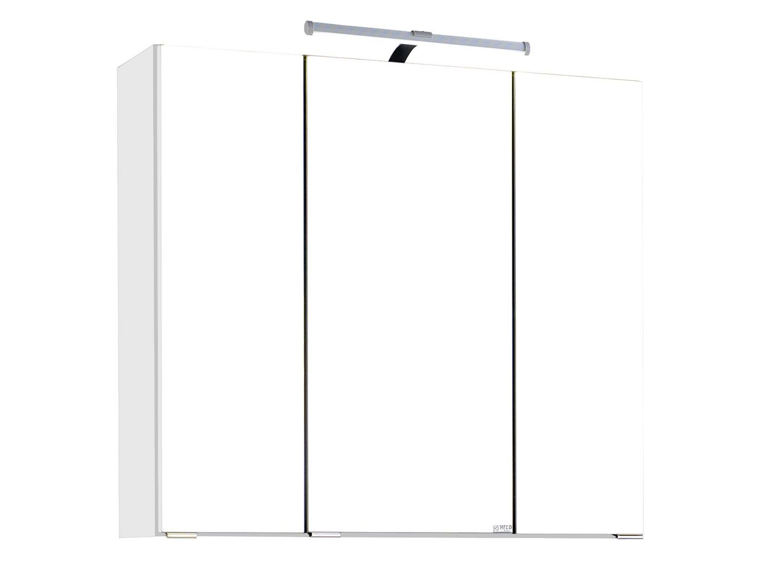 HELD Bologna 3D Spiegelschrank 60/70/80/90/100cm (LED Aufbauleuchte, Weiß, 70 cm) | 04251639433400