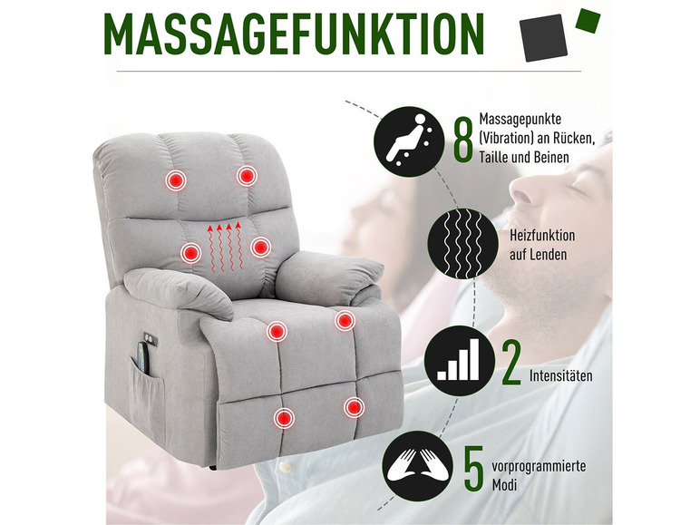 Gehe zu Vollbildansicht: HOMCOM Massagesessel mit Wärmefunktion und Aufstehhilfe - Bild 23