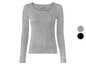 Ein graues Langarmshirt mit Rundhalsausschnitt.