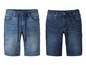 Zwei Paar blaue Jeans-Shorts, eine mit Kordelzug