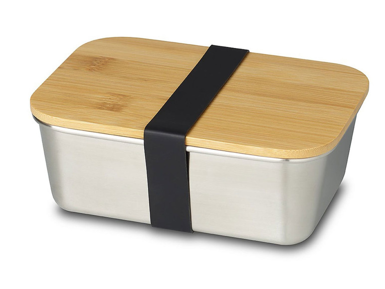 Gehe zu Vollbildansicht: ECHTWERK Praktische Lunchbox aus hochwertigem Edelstahl mit Bambusdeckel und Silikonband - Bild 8