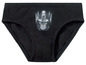 Schwarze Unterhose mit Transformers-Motiv.