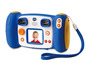 Blaue VTech Kinderkamera mit Bildschirm und orangen Knöpfen.