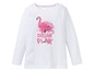 Weißes Langarmshirt mit rosafarbenem Flamingo-Druck und dem Schriftzug 'Dream Pink'.