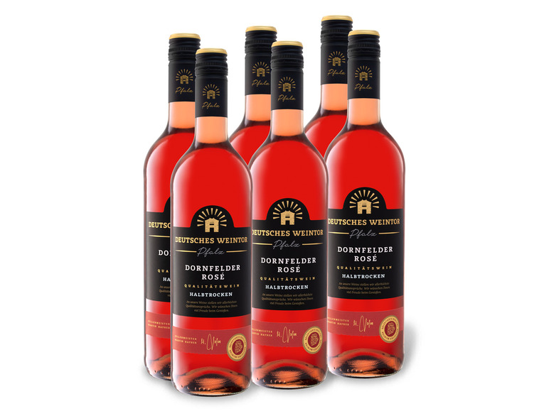 6 x 0,75-l-Flasche Weinpaket Deutsches Weintor Dornfelder QbA halbtrocken, Roséwein