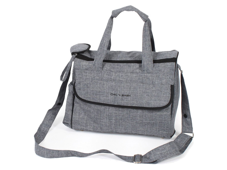Graue Chic4Baby Wickeltasche mit Schultergurt.