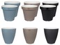 Sechs runde Blumentöpfe in Blau, Grau und Schwarz der Marke Kanten.