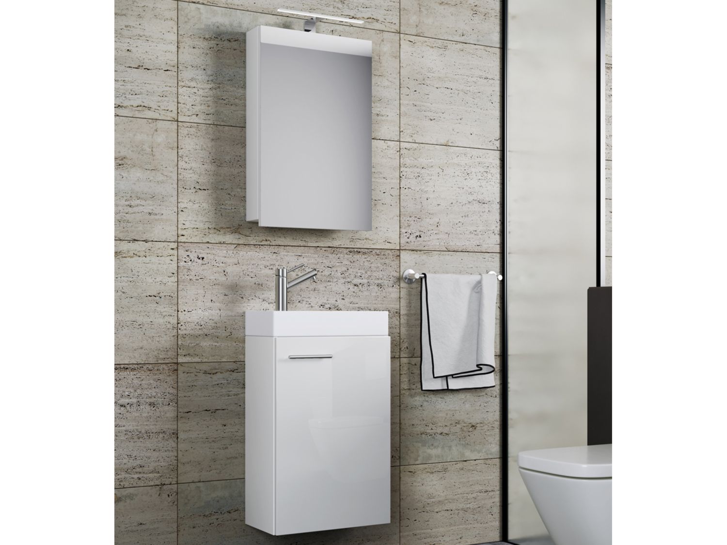 Thumbnail - VCM Gäste-Waschplatz Slito (mit Spiegelschrank, Weiß)