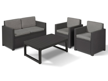 Keter - Allibert Lounge Set »Victoria«/ »Lyon Premium«, 4-teilig, mit Auflagen, in Rattanoptik (anthrazit)