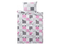 Bettwäsche mit Snoopy in rosa und grauem Karomuster.