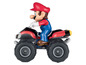 Mario auf einem roten Quad mit großen Reifen.