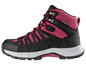 Ein Paar rosa und schwarze Wanderschuhe mit dem Label 'wasserdicht'.