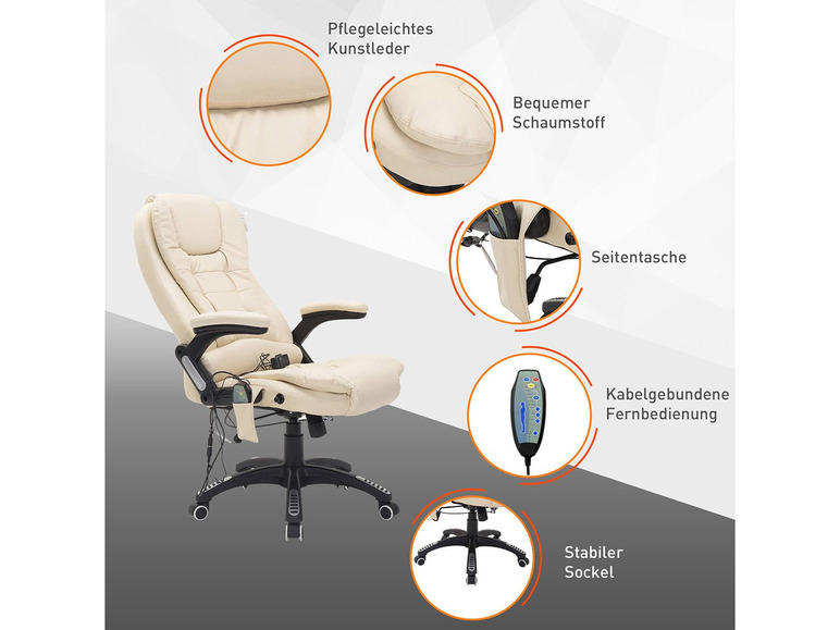 Gehe zu Vollbildansicht: HOMCOM Bürosessel / Chefsessel mit Massage- und Wärmefunktion - Bild 6