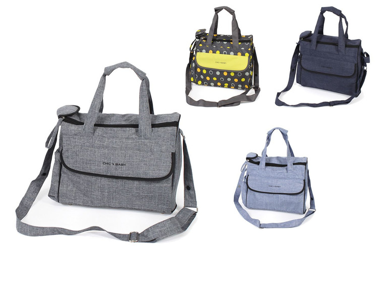 Drei Chicco Baby Taschen, darunter eine mit Punkten.