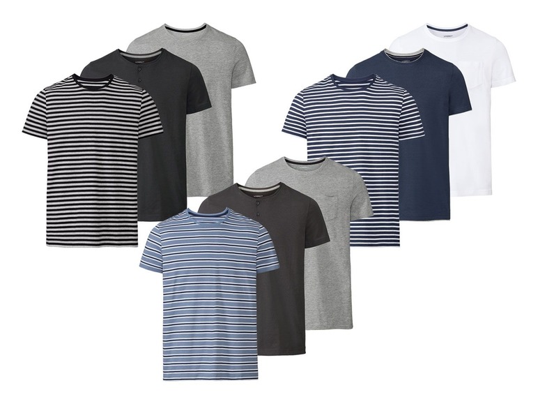 Gehe zu Vollbildansicht: LIVERGY® T-Shirt Herren, 3 Stück, mit Rundhals oder V-Ausschnitt, hoher Baumwollanteil - Bild 1
