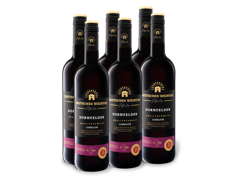 6 x 0,75-l-Flasche Weinpaket Deutsches Weintor Dornfelder QbA lieblich, Rotwein