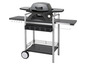 Gasgrill auf einem Gestell mit Seitentischen und Stauraum.