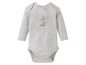Grauer Baby-Strampler mit langen Ärmeln und Tweety-Motiv.