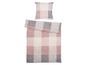 Beige Bettbezug mit rosa und grauen Karos.