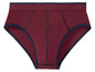 Bordeauxrote Unterhose mit dunkelblauem Rand.