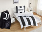 Juventus Bettwäsche mit schwarz-weißen Streifen und Logo.
