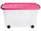 Eine rosa Aufbewahrungsbox mit Rollen