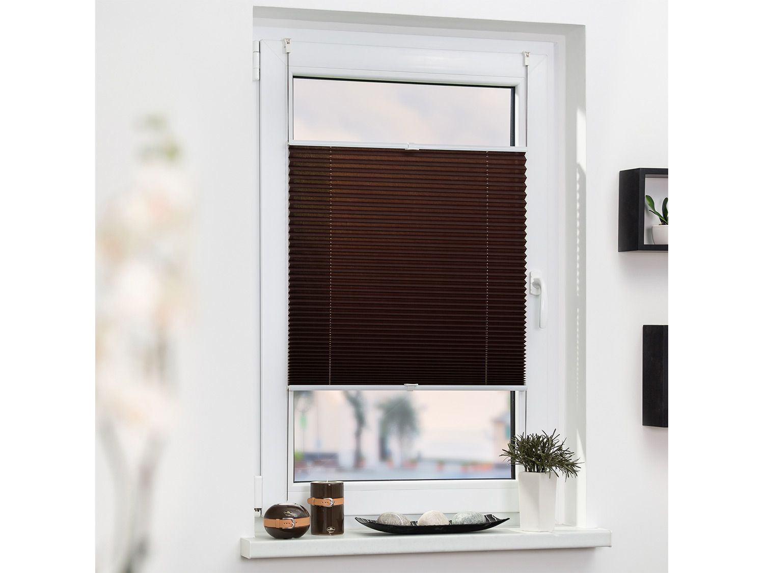 Thumbnail - Lichtblick Plissee Klemmfix, ohne Bohren, verspannt (Braun, 60x210 cm)