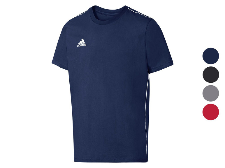 Blaues Adidas T-Shirt mit weißen Akzenten.
