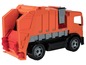Ein orangefarbener Spielzeug-Müllwagen.