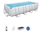 Ein Bestway Power Steel Pool mit Filter, Leiter und Abdeckung.