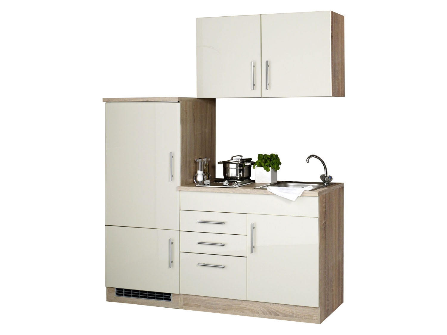 HELD Single Küche Torino 100/120/160/180/190/210cm (Hochglanz-Creme / Eiche-Sonoma, Breite 160cm) – Bild 2 von 2