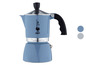 Eine blaue Bialetti Moka Express Kaffeekanne.