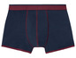 Dunkelblaue Boxershorts mit rotem Bund.