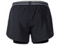 Schwarze Sport-Shorts mit doppelter Schicht und reflektierenden Details.