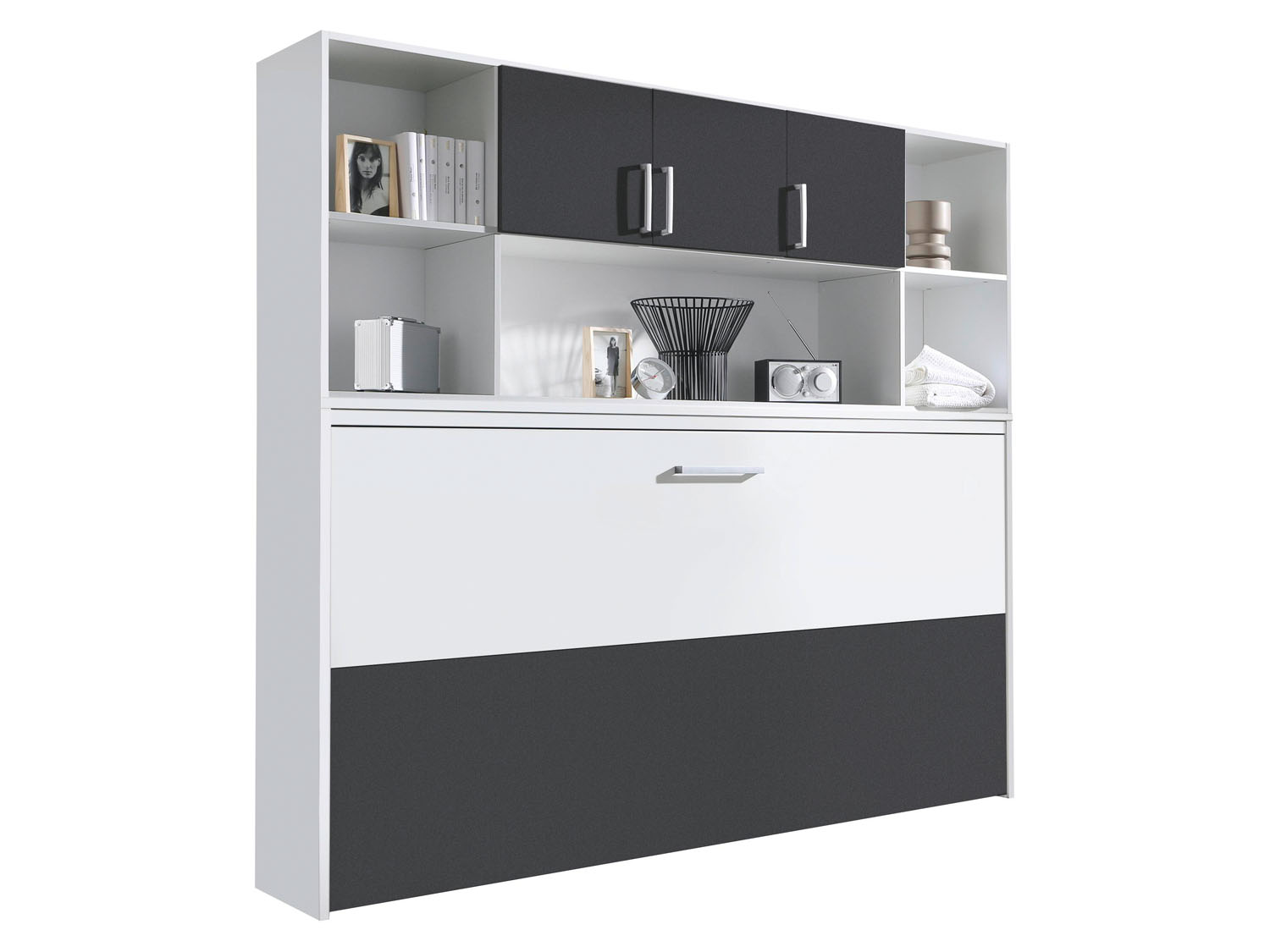 Thumbnail - rauch ORANGE ALBERO Querklappbett mit Regalelement und Schrank (Schrank: 1-türig, Alpinweiß, Grau-metallic)